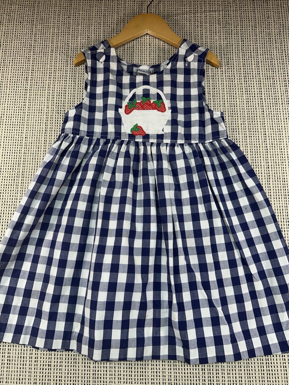 Vintage Gingham Kids Dress Girls Sz 6 Strawberry Appliqu Summer Cottagecore